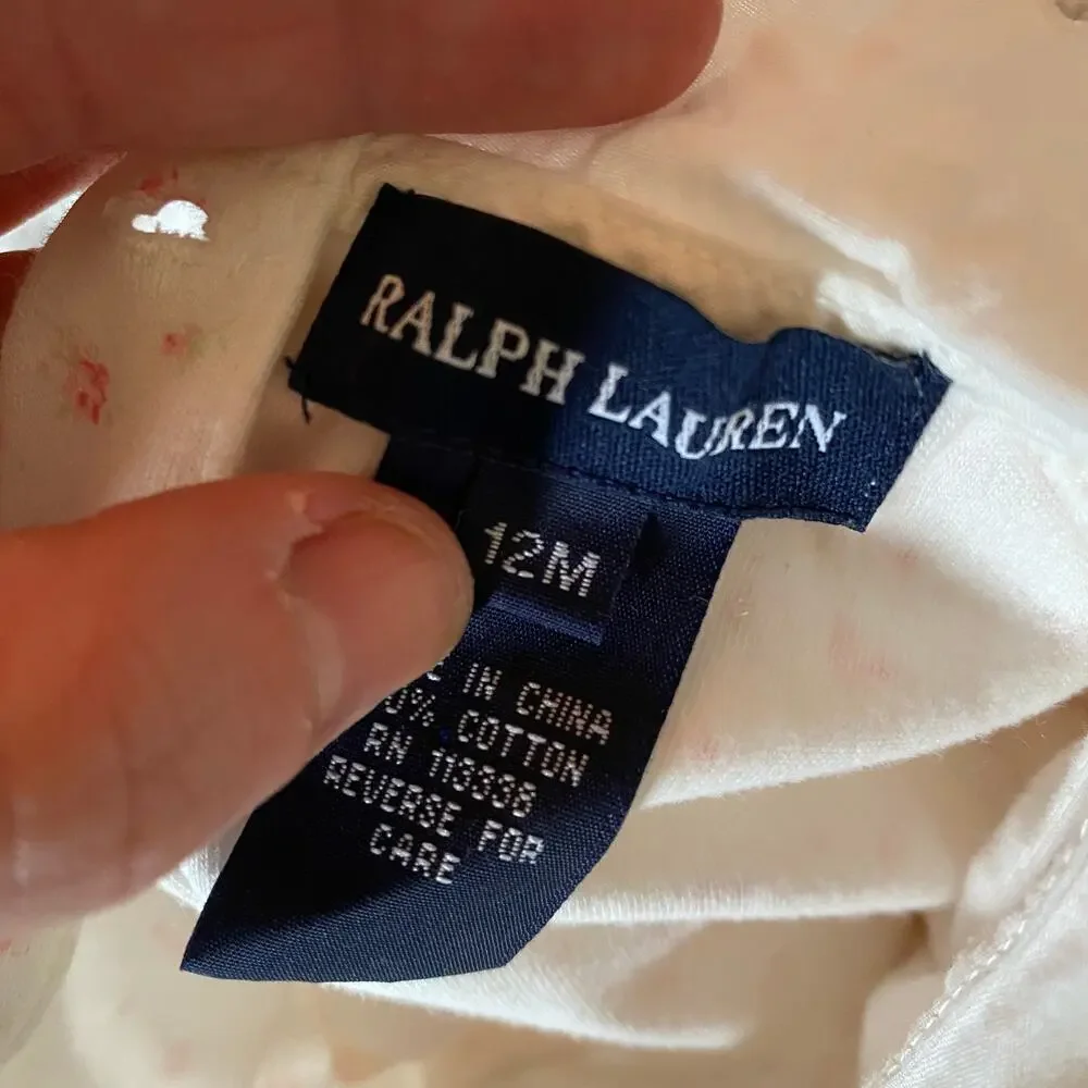 Ralph Lauren Floral Peter Pan Collar Long Sleeve Top W/ Button Down Back Sz 12m